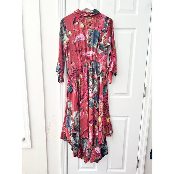 Soft Surroundings Red Watercolor Floral Viscose Colllared Midi Dress Medium - Picture 9 of 9